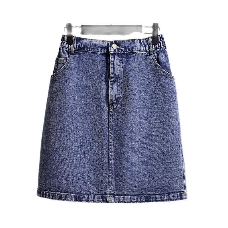 

2022 Denim Skirt Women Spring Summer Retro Bag Hip Skirts Elastic Waist High Quality Loose Short Blue Black Jeans A-Line Skirts