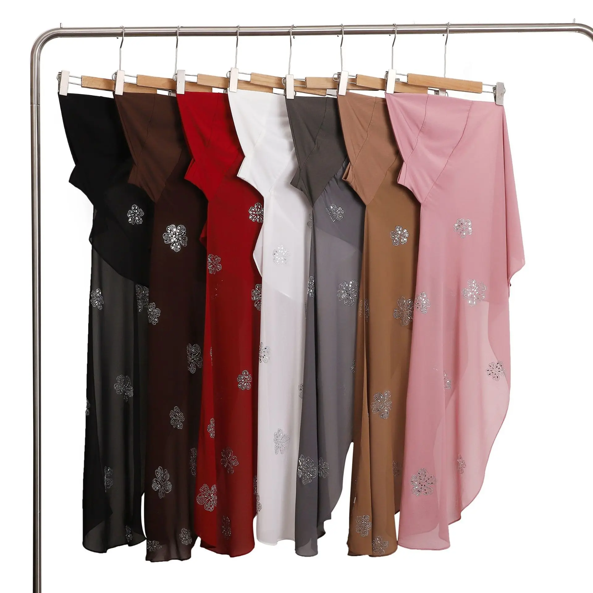 

High Quality Flower Rhinestone Scarf Ramadan Chiffon Instant Muslim Hijab Women Islam Prayer Hijabs Khimar Amira Head Wrap Cap