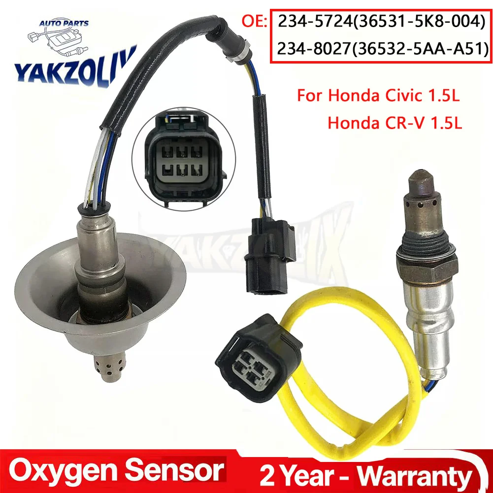 2pcs for Honda Civic CR-V 1.5L 2016 2017 2018 2019 2020 Front Rear O2 Oxygen Sensor 1 2 Upstream Downstream 234-5724 234-8027