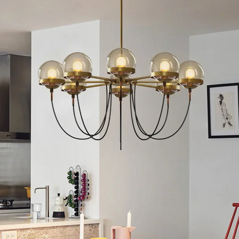 Retro Mid Century Chandelier Designer Glass Ball Chandelier For Living Room Bedroom Kitchen Decor Black Gold LED Pendant Light