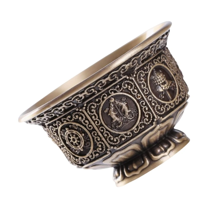 R1WA Sacred Tibetan Ritual Cup Eight Auspicious Symbols Holy Water Bowl for Prayer Religious Ceremonies Supplies