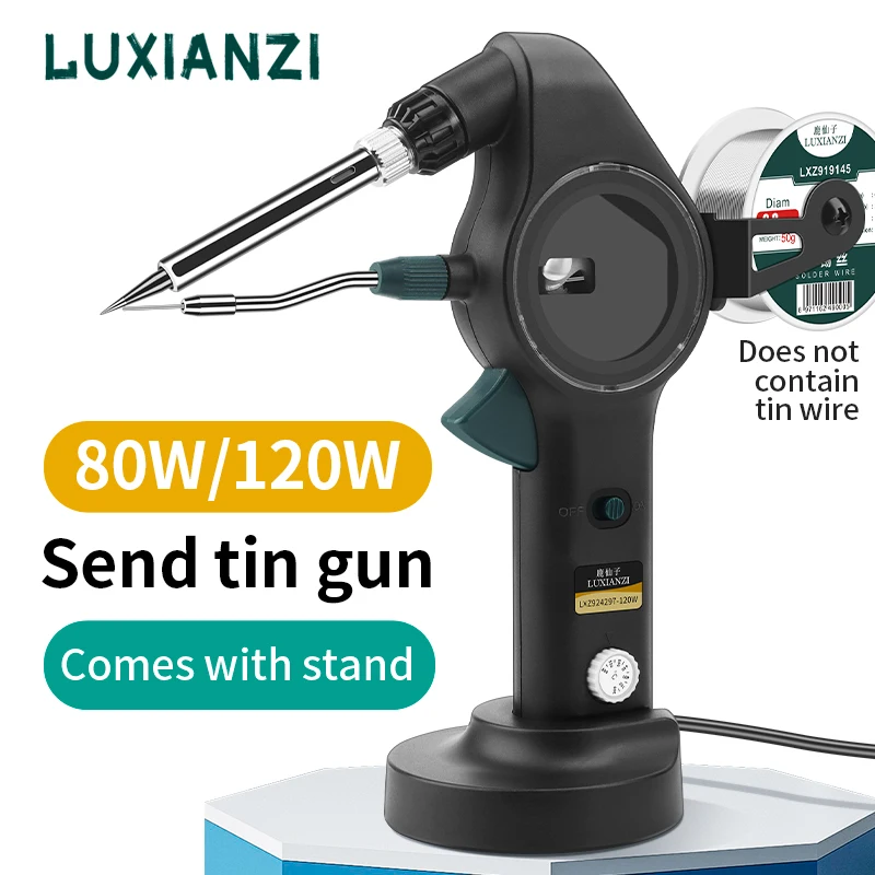 LUXIANZI Electric Soldering Iron Gun Hand-held Adjustable Temperature Solder Iron Automatic Send Tin Gun Welding Repair Tools