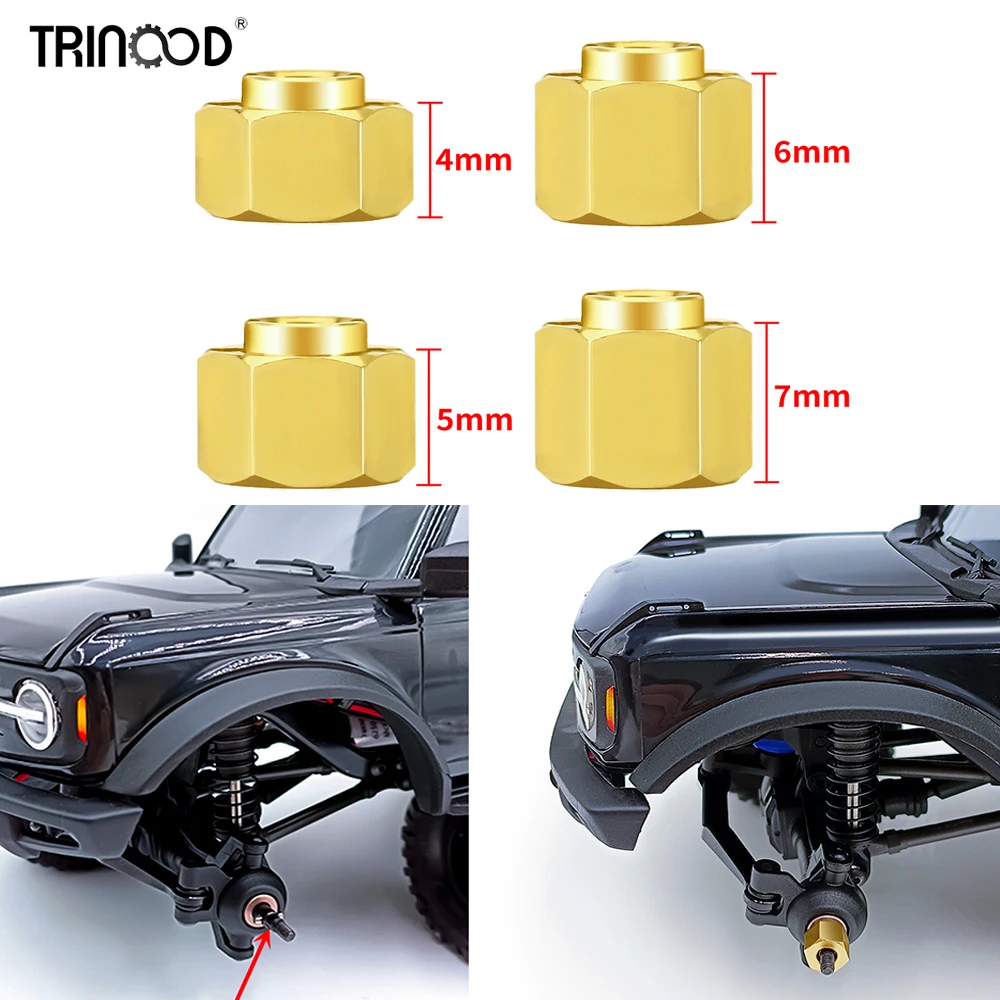 TRINOOD 4PCS 6mm 7mm Brass Wheel Hex Hub Extenders Adapters 4/5mm for TRX4-M 1/18 RC Crawler Car Upgrade Part