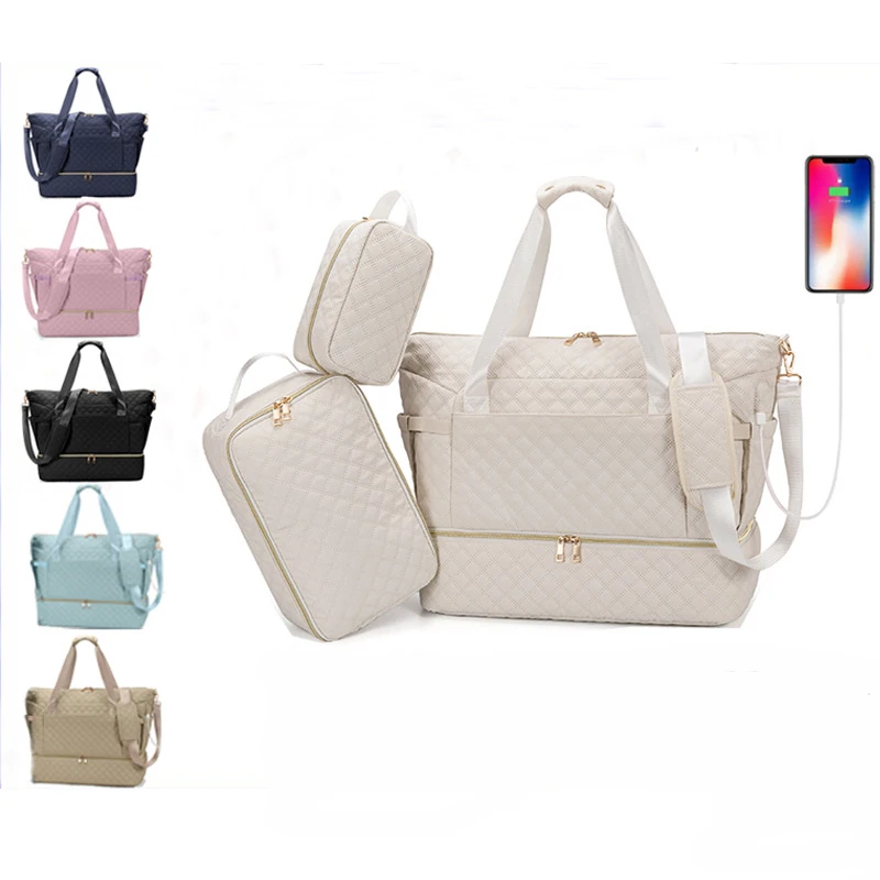 

3 Pcs Set Weekender Overnight Bag Large Travel Bag Carry On Tote Bag Gym Duffel Bag with Toiletry Bags for Hospital MAMA Bag