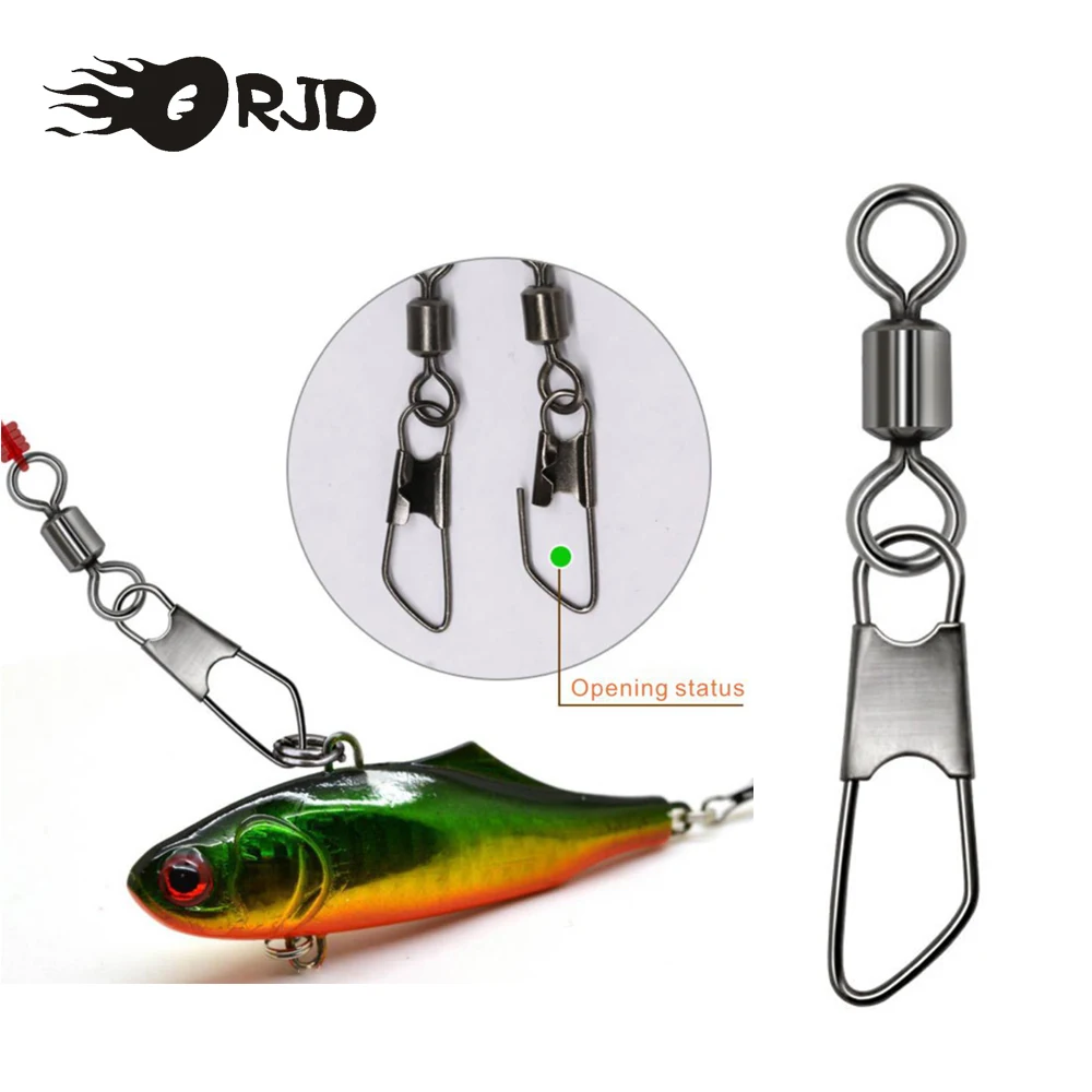 

ORJD 10-50PCS Stainless Steel Pike Fishing Accessories Pin Bearing Rolling Swivel Snap Hooks Lure Connector Fishing Tackle Tool
