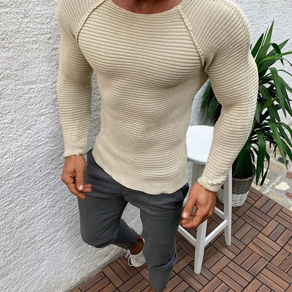 

Sweater Spring Slim Solid Fashion inside Underwear Men Mock Neck Basic T-shirt Blouse Pullover Long Sleeve Top