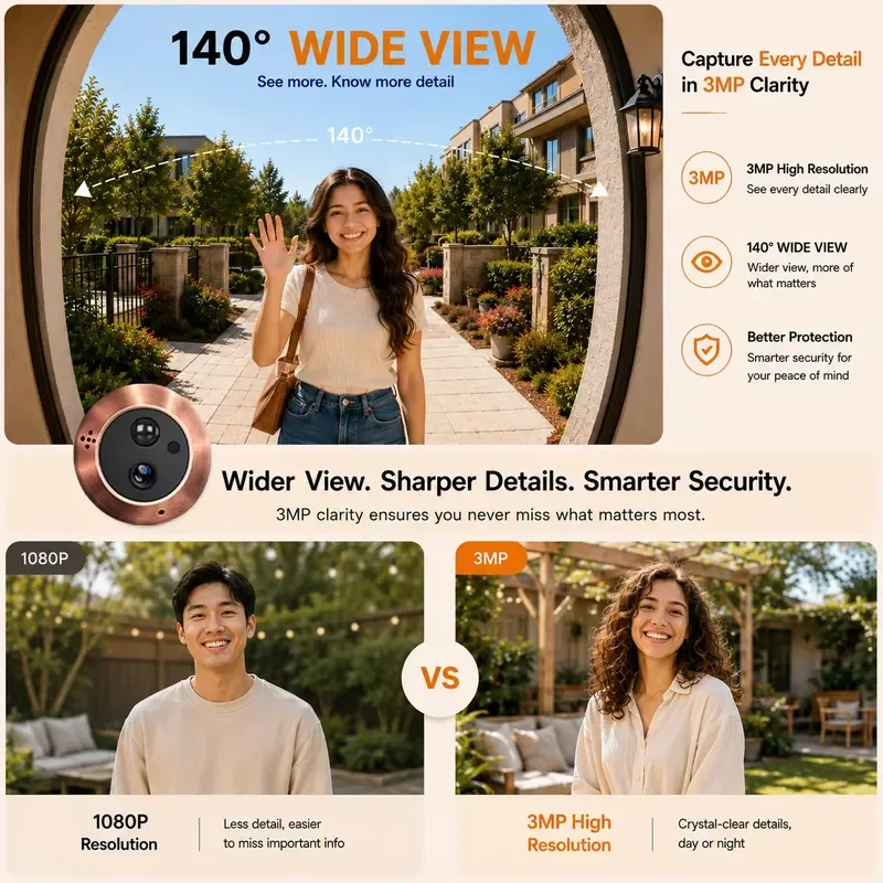 Tuya Smart Video Doorbell 3MP Camera with 4.3 Inch LCD Screen 5000mAh Battery Infrared Night Vision Digital Peephole Viewer