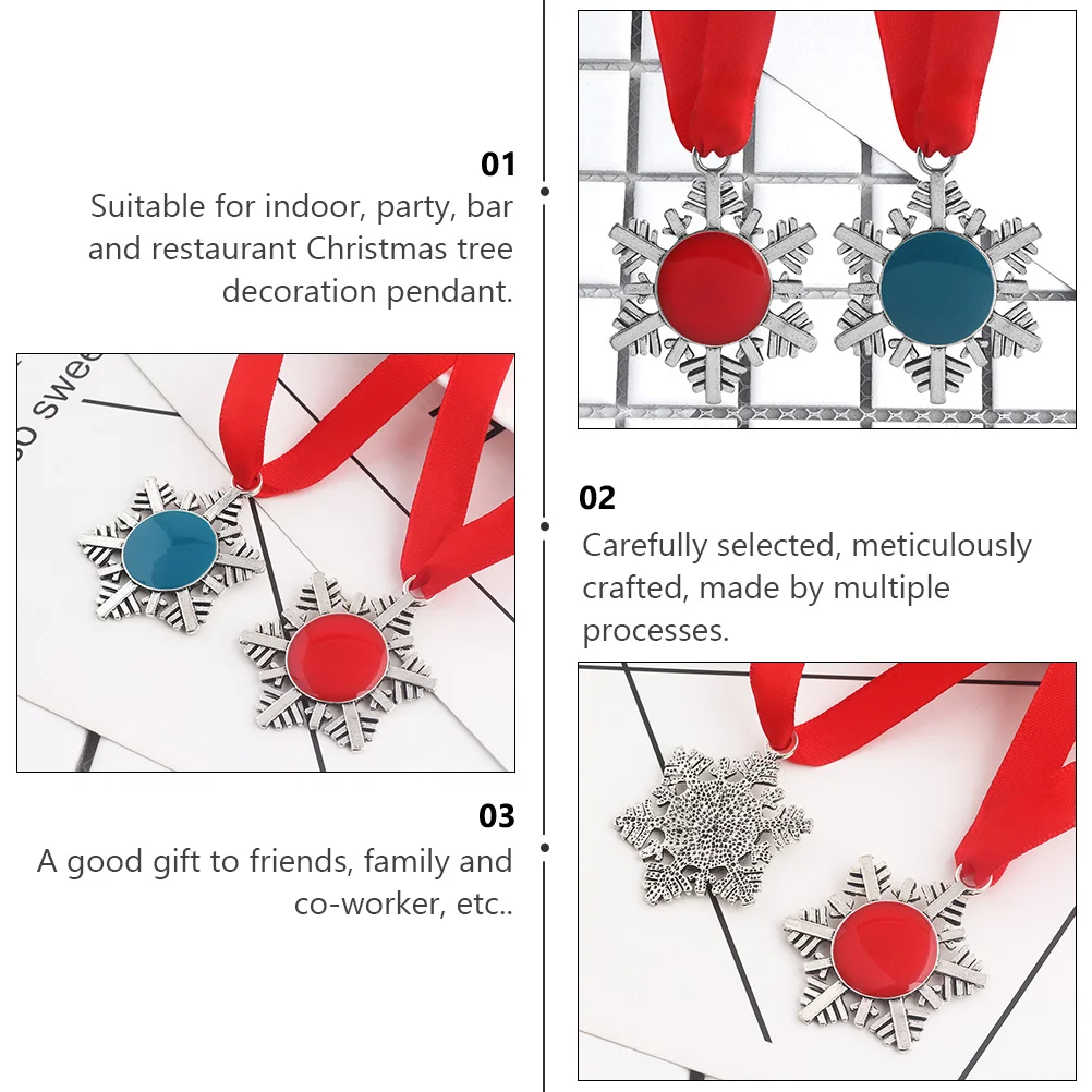 

4Pcs Snowflake Keychains Christmas Ribbon Hanging Pendants Xmas Tree Decorations Gifts Blue Red Christmas Pendants