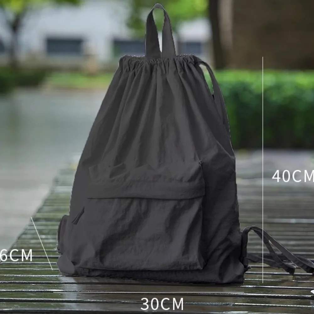 Portable Nylon Drawstring Backpack Large Capacity Solid Color Shoulders Backpack Casual Small Gym Bag - view 4