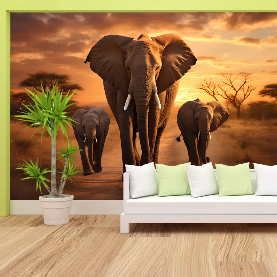 Wallpaper opsional kupas dan tempel yang dapat dilepas untuk dekorasi dinding kamar tidur kertas dinding dekorasi rumah Mural TV hewan gajah cetakan