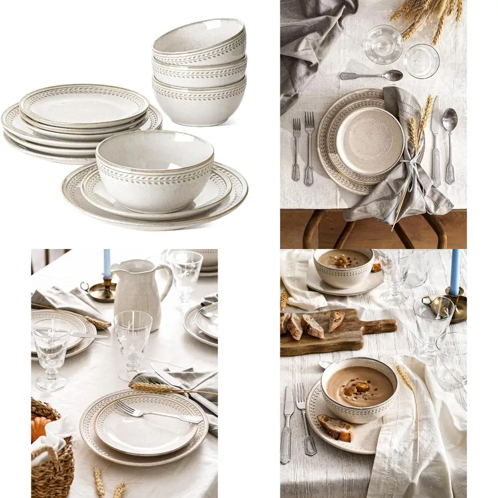 

4-Person Ceramic Dinnerware Set, 12-Piece Including Plates and Bowls, Suitable for Oven, Dishwasher, and Microwave, Perfect for