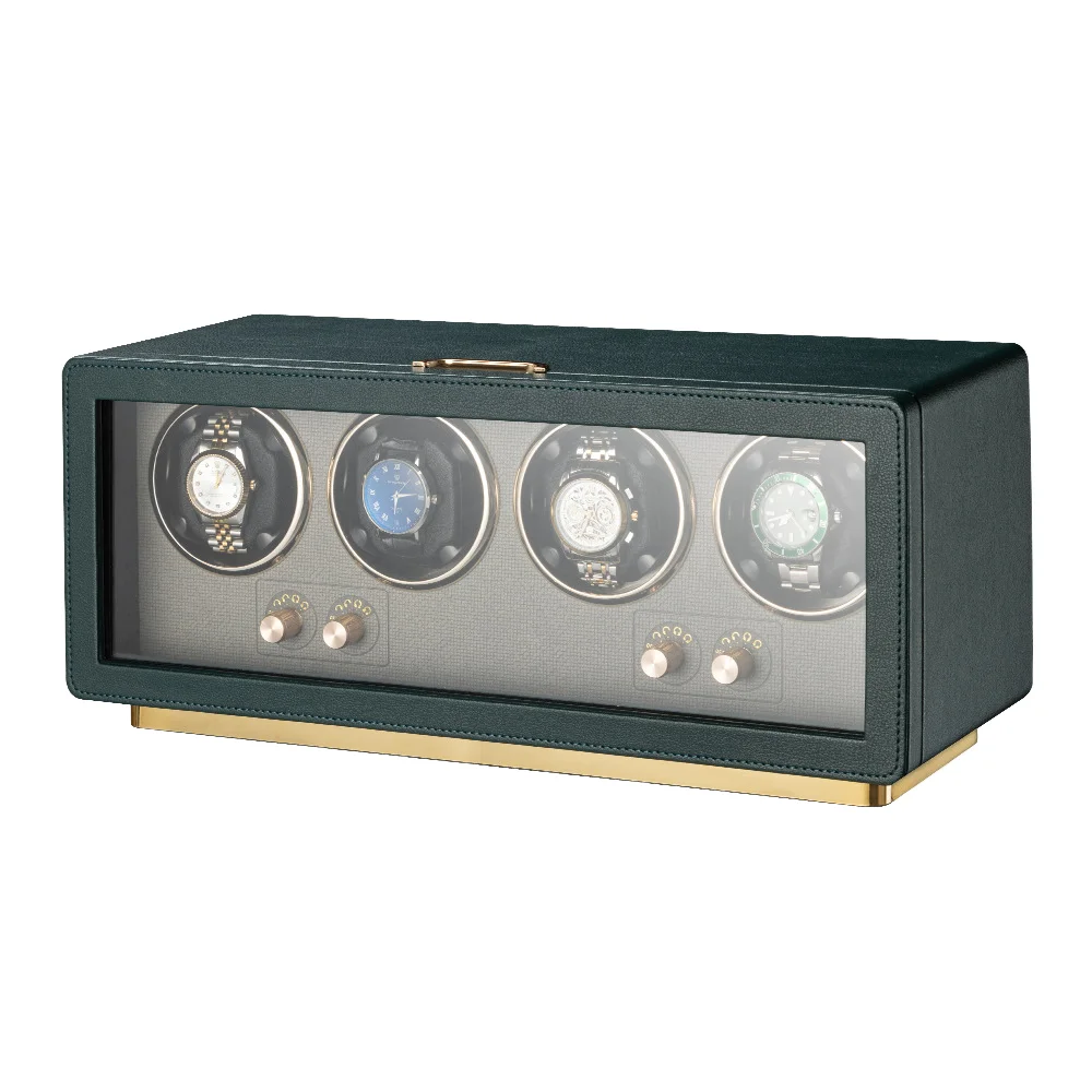 

Luxury Automatic Watch Winder Box Green Black Leather LED Light Auto Stop Silent Mabuchi Motor Rotation Display Organizer