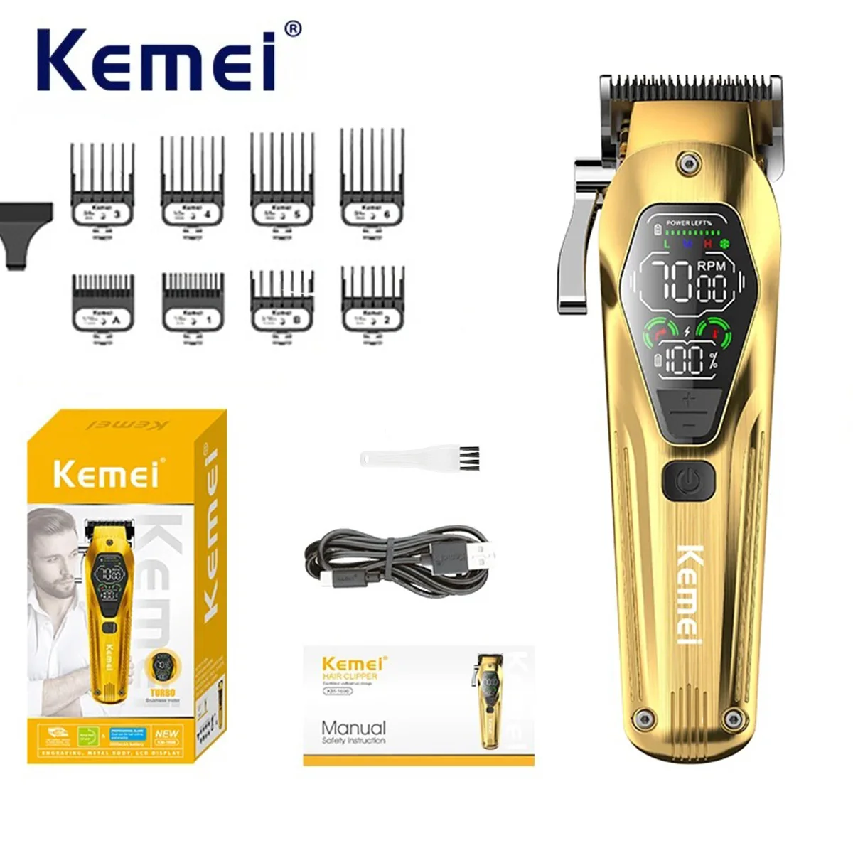 Kemei Professional Electric Hair Clippers Cordless Hair Cutting Grooming Haircut Kit Barber Rechargeable Hair Trimmer Men7000RPM