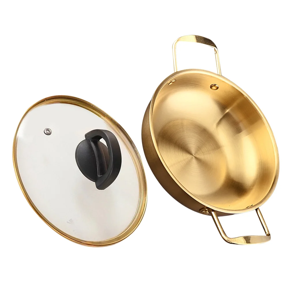 

Stainless Steel Korean Noodle Pot Lid Dual Handles Versatile Cooking Soup Stew Elegant Design Ramen Pot