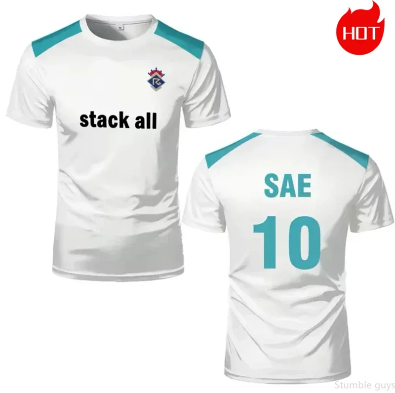 Blaues Anime-Charakter-T-Shirt mit lockerem Schnitt, Fußballtrikot, Kinderkleidung, Kurzarm-Harajuku-Cosplay-Oberteil für Jungen und Mädchen