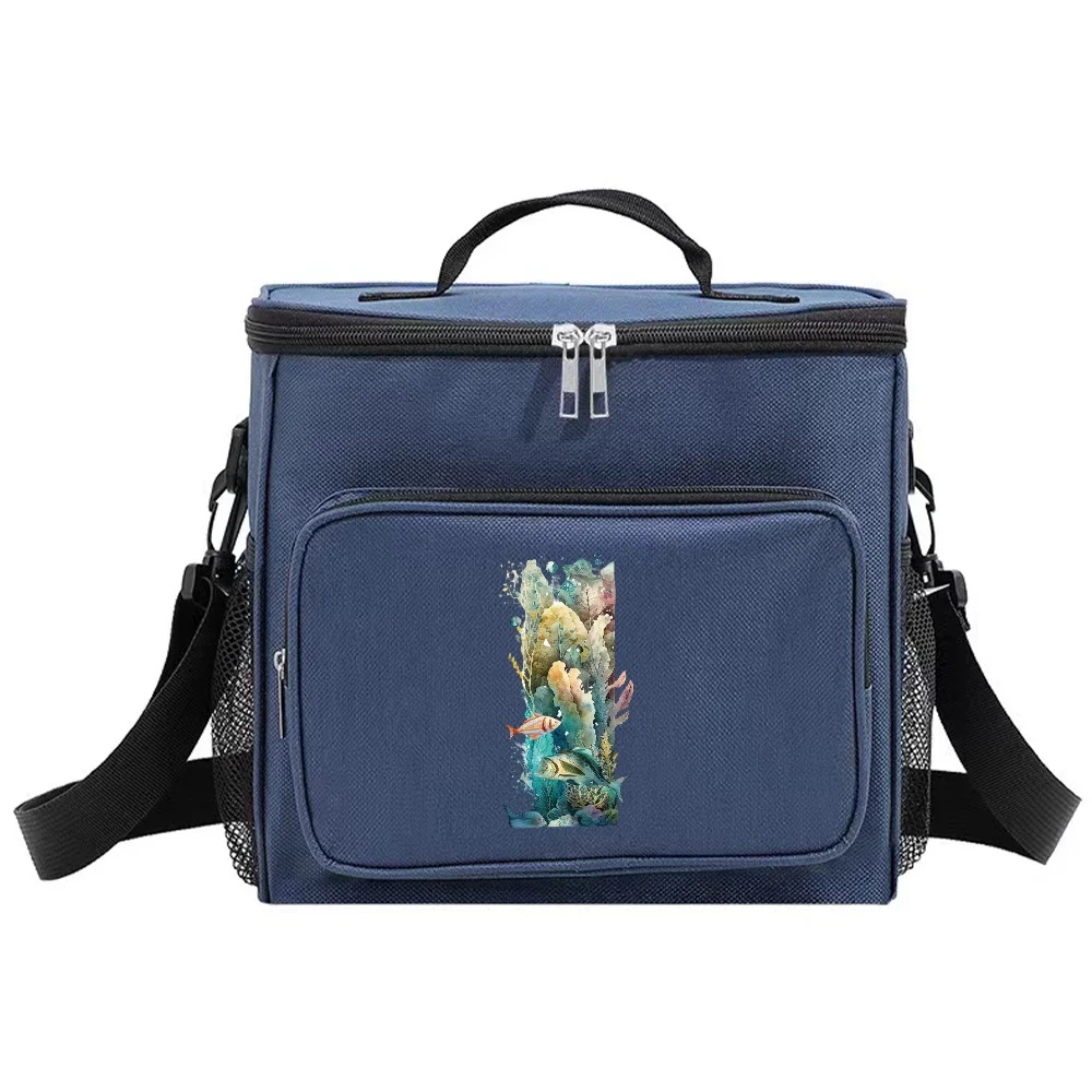 Lunch Cooler Box for Teenagers Blue Color Aesthetic and Insulated for Organized Food Storage Bag Fish Letter Series Printing