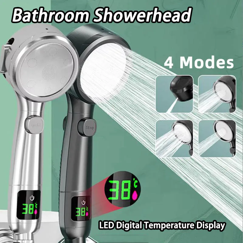 

Высоковольтная ручная лейка для душа, экономичная насадка для душа, четыре режима регулировки, светодиодный цифровой дисплей температуры