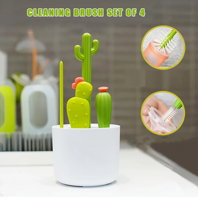 

Cactus 4 Piece Kitchen Brush Set Vegetable Plate Bottle Pot Brush Cleaning Brush