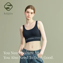 SUJIIN Women's Summer Sports Tank Top Cropped Knitted Sleeveless Beautiful Back Chest Pad Bottoming Vest Tops for Women SK008