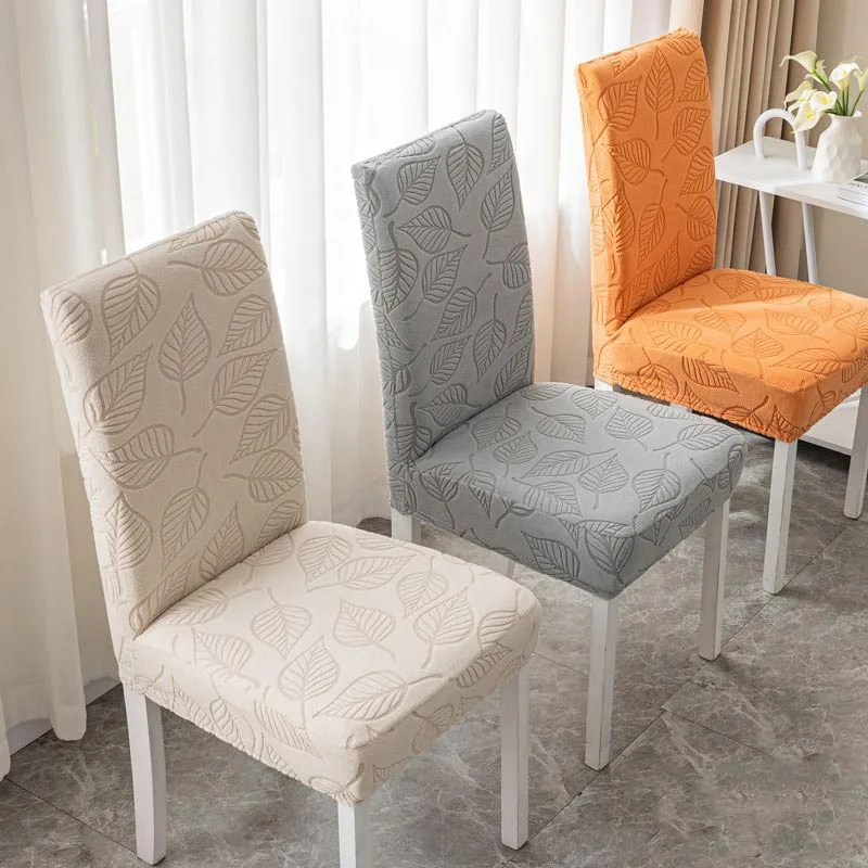 3D Leaf Pattern Jacquard Dining Room Chair Cover With Back Thick Kitchen Stretch Chair Covers Wedding Banque Christmas Decorate