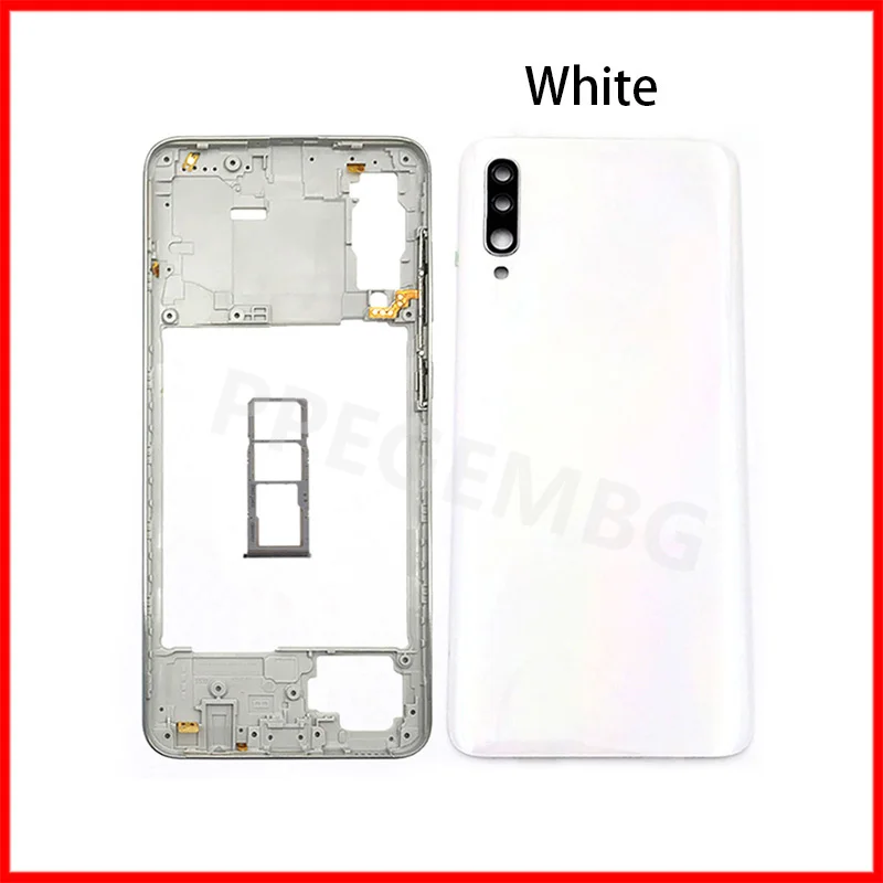 For Samsung Galaxy A70 A705 Phone Housing Middle Frame Battery Cover Back Case Lid Rear Door Camera Lens Sim Slot Tray Parts