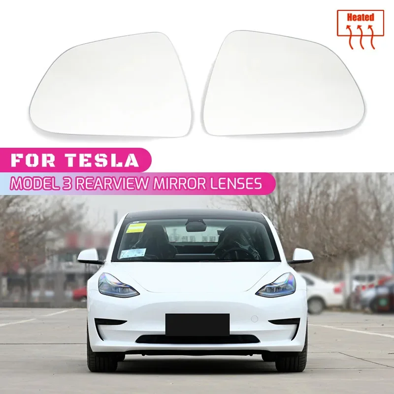 For Tesla Model 3 Wide-Angle Car Large Vision Rearview Mirror Heating Replacement Anti Glare Dazzle Reversing Glass Lens