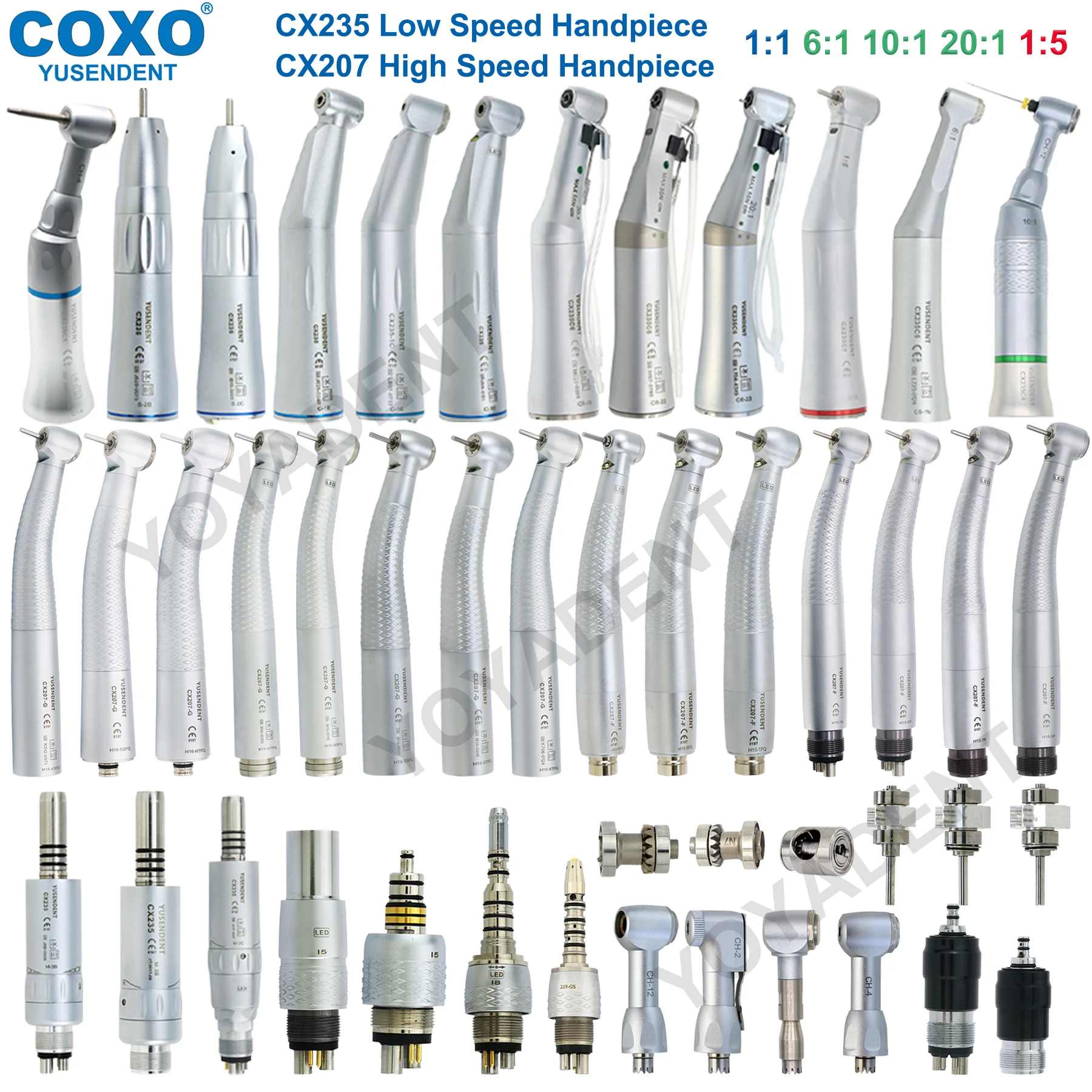 COXO Handpiece Dental Turbine Fiber Optic High Speed Handpiece LED Low Speed Handpiece Fit KAVO NSK Sirona WH Dentists Tools