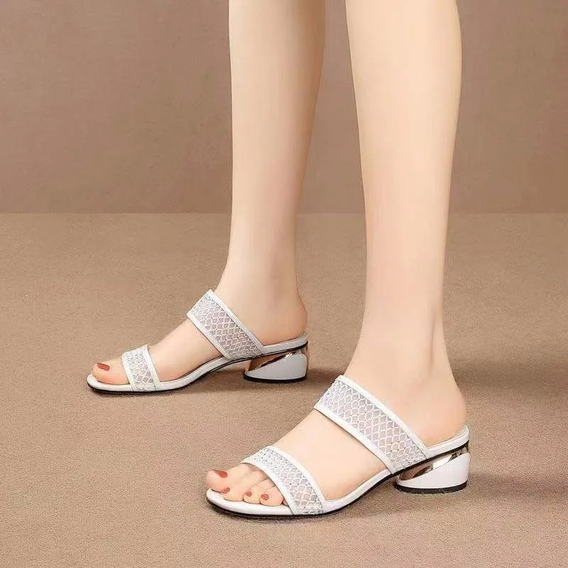 Soft Leather Women Shoes Red Sexy Female Flipflop Slippers Summer Fashion Heels Slides Shoes for Girls Comfortable Sandals