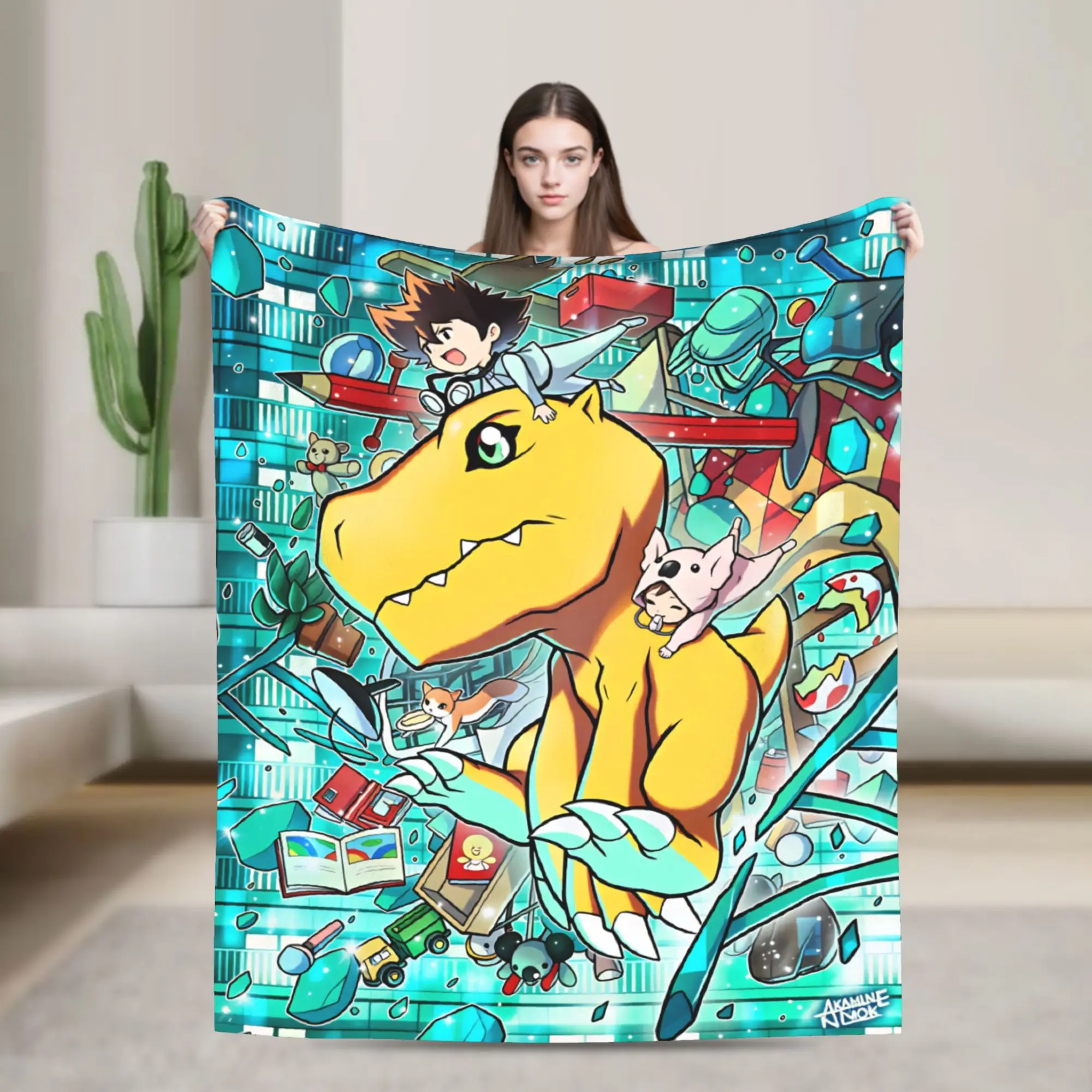 Digimon Anime Collage Plush Blanket Students Flannel Throw Blanket For Outdoor Super Soft Custom DIY Quality Bedspread Gift Idea