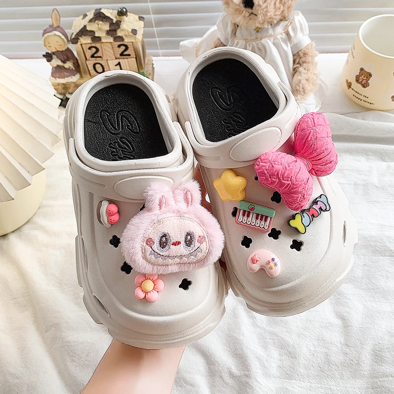 2025 New Girls Summer Beach Sandals EVA Thick Bottom Anti-slip Deodorant Resistant Children's Shoes Half Slip-ons For Outer Wear