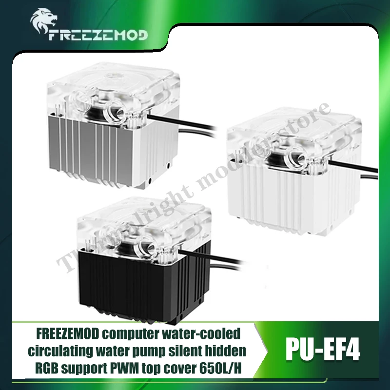 

FREEZEMOD PC Water Pump Silent Hidden RGB 5V,Aluminum Armor Support 4Pin PWM 3.5M Lift 650L/H,Black/Silver/White PU-EF4