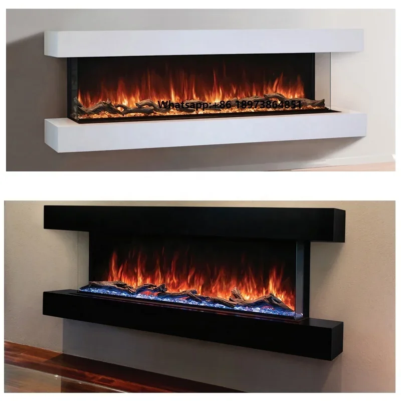

100 Inch Built-in Electric Fireplace High-end Insert Heater RGB Modern 3 Side View Hybrid Flame Living Room Decorating Fireplace