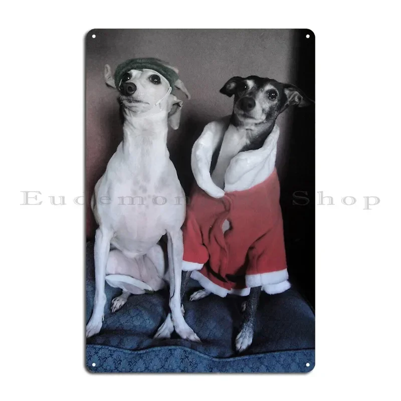 Santa S Italian Greyhound Elves Metal Sign Printed Home Decoration Wall Mural Club Tin Sign Poster