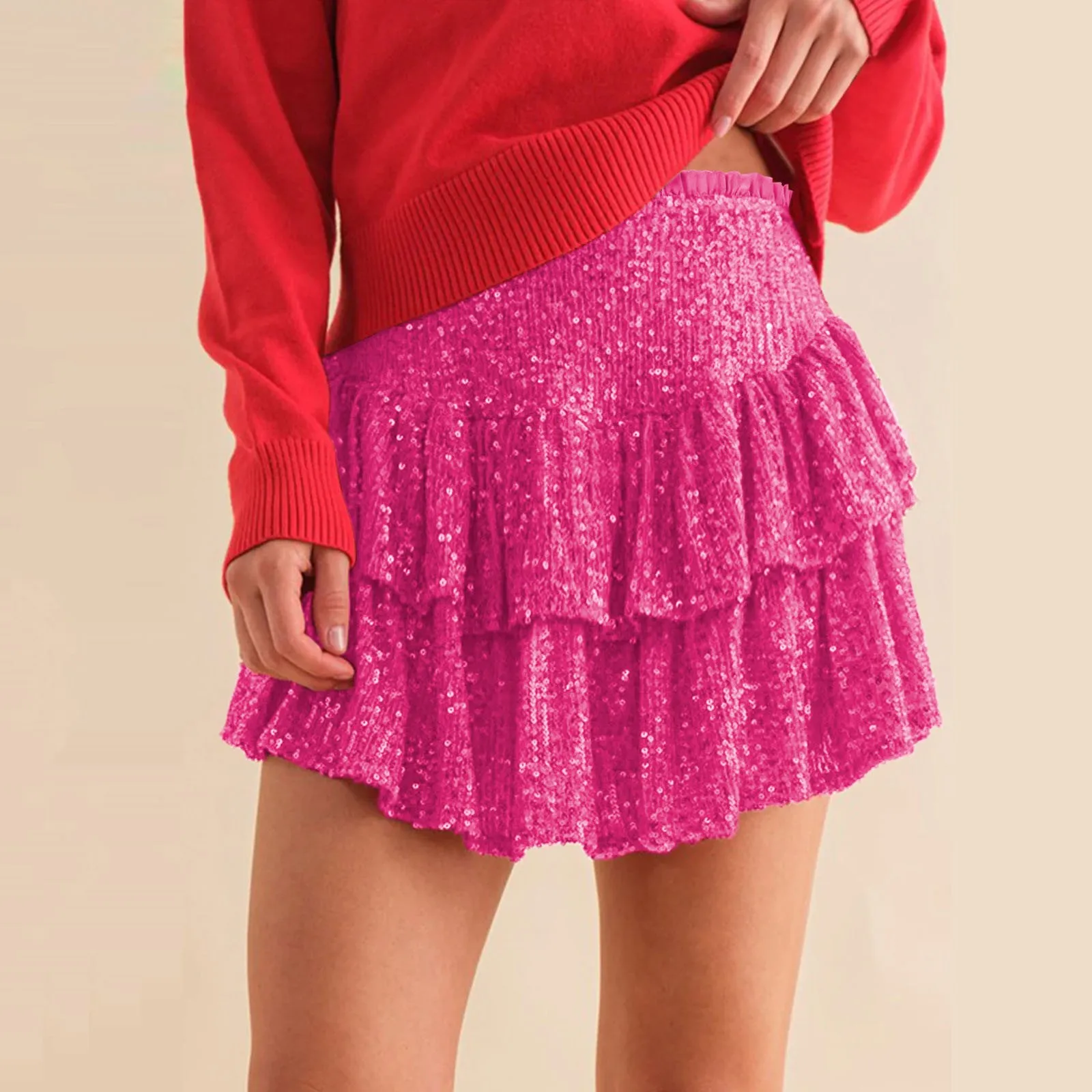 Shiny Sequin Short Skirt Y2k Party Club Glitter High Waist Skirts Female Street Wear Sexy Solid Color Pleated Skirt 2024 платье