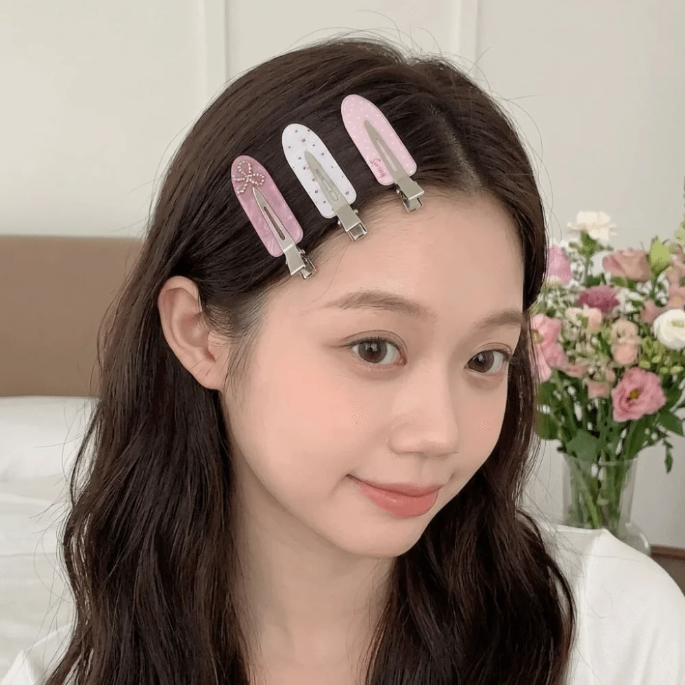3 Stück Süße Haarspangen ohne Biegung, Nahtlose Strass-Haarnadeln, Niedliche Bedruckte Bunte Seitenpony-Clips, Mädchen-Haaraccessoires – Detail 8