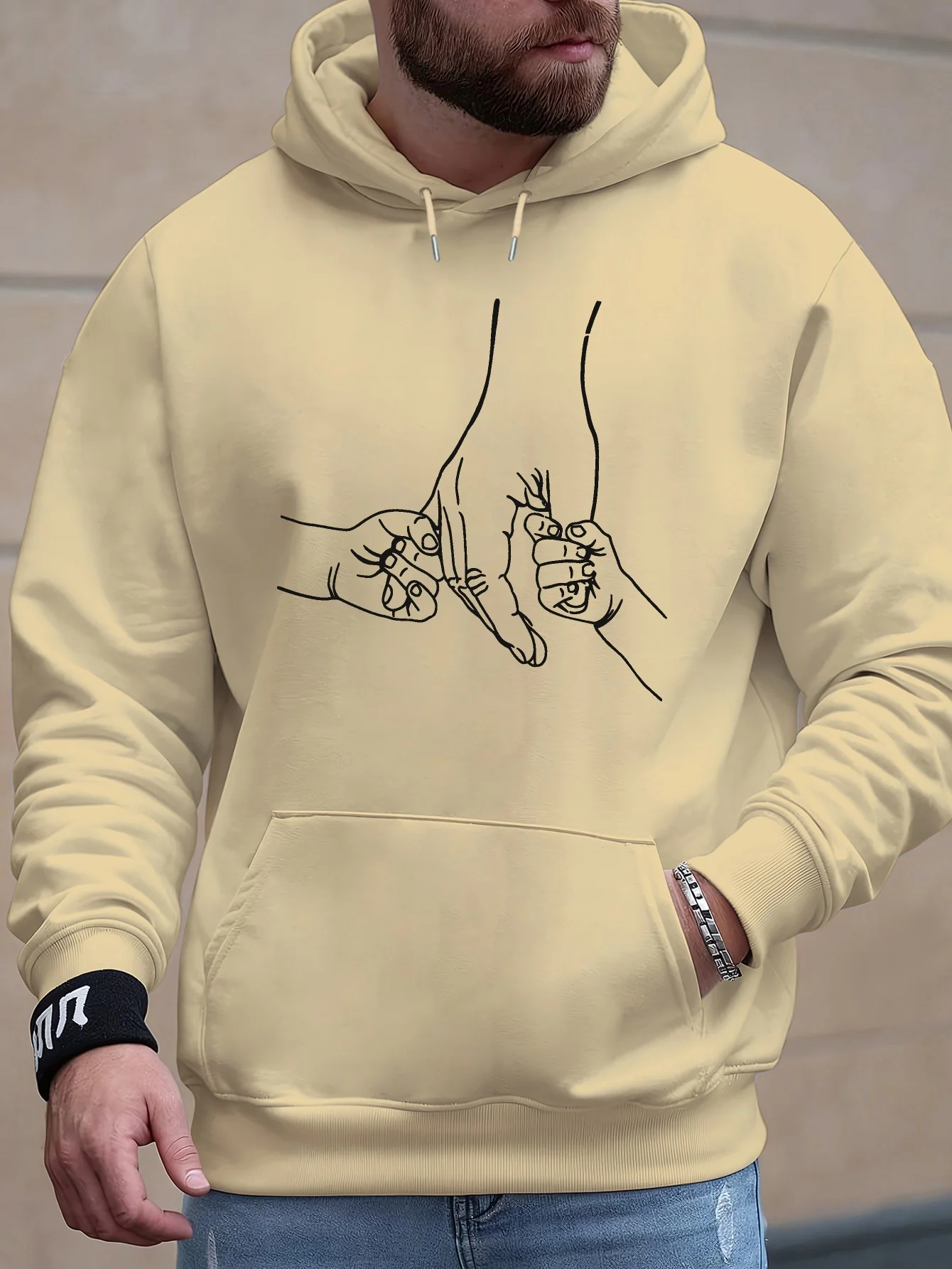 Street Hip Hop Cool Print Men Hooded Sweatshirt Autumn and Winter Daily Outdoor Sports Loose All Build Leisure Warm Street Style