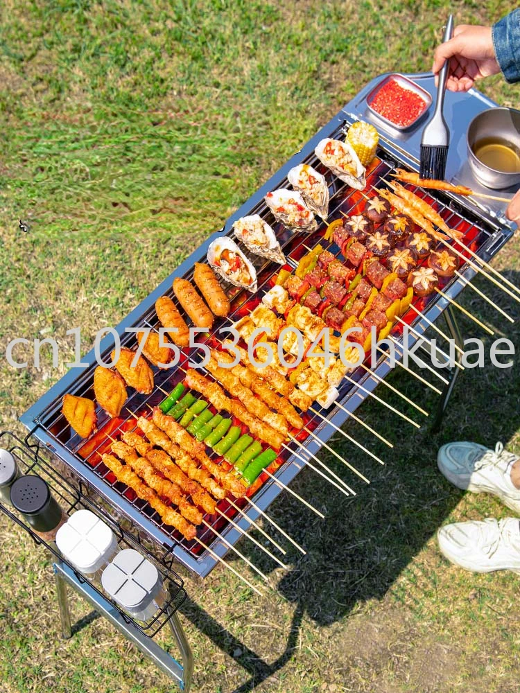 Portable Barbecue Grill Charcoal Folding Household Stainless Steel Thick Barbecue Grill