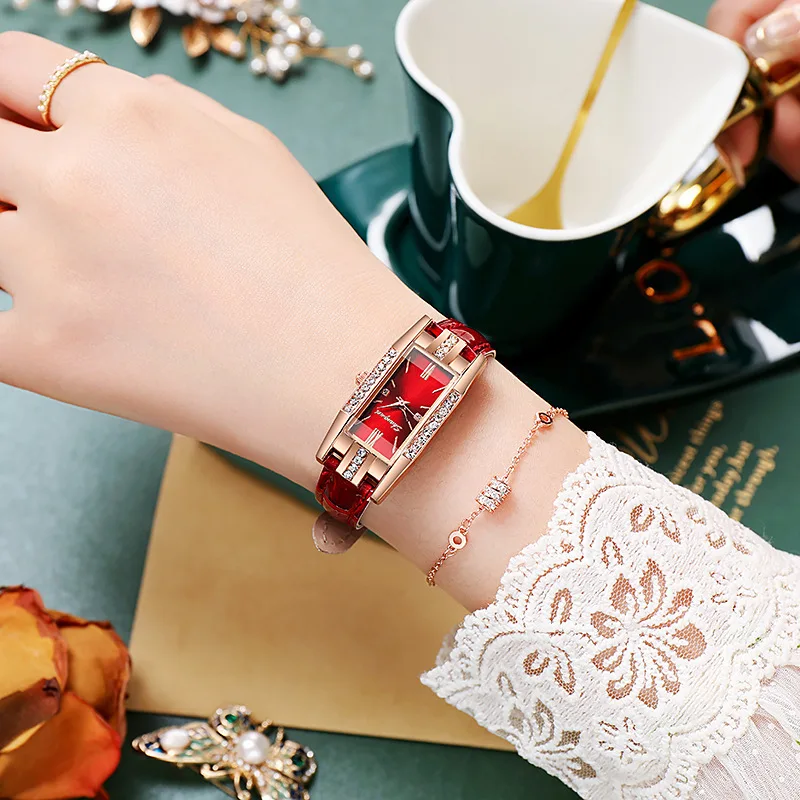 Fashion Rhinestone Rectangle Women's Watch Leather Band Quartz Watches image 4