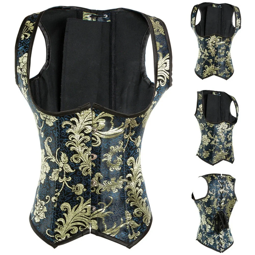 

Women Vintage Jacquard Underbust Corset Vest Sexy Plus Size Bustier Waist Cincher Corselet Top Steampunk Lace-up Korset