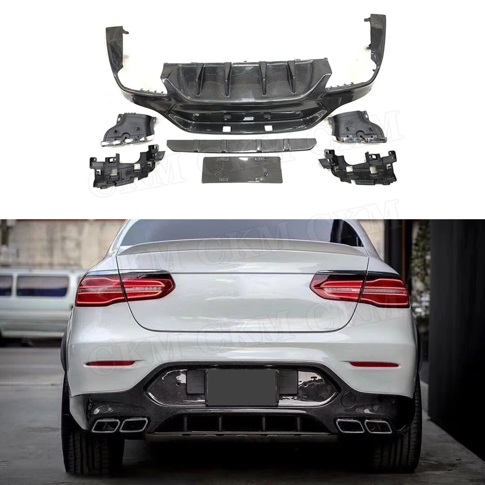 

Carbon Fiber Rear Bumper Lip Diffuser With Exhaust Tips For Mercedes Benz GLC C253 Coupe Sport GLC300 GLC250 GLC63 2017-2019