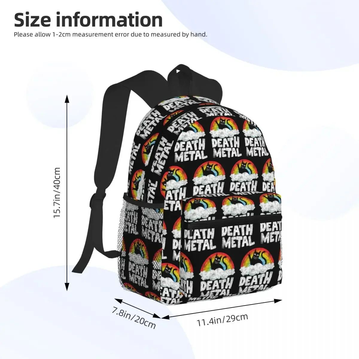 Custom Bag Funny Death Metal Cat Gift Rainbow Heavy Metal Student Backpack School Bag Daypack For Boys Girls Bookbag Shoulder Ba