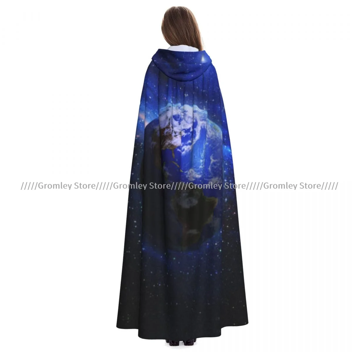 

Planet And Galaxy Stars In Space Print Witch Cloak Hooded Cosplay Costume Halloween Adult Long Party Cape