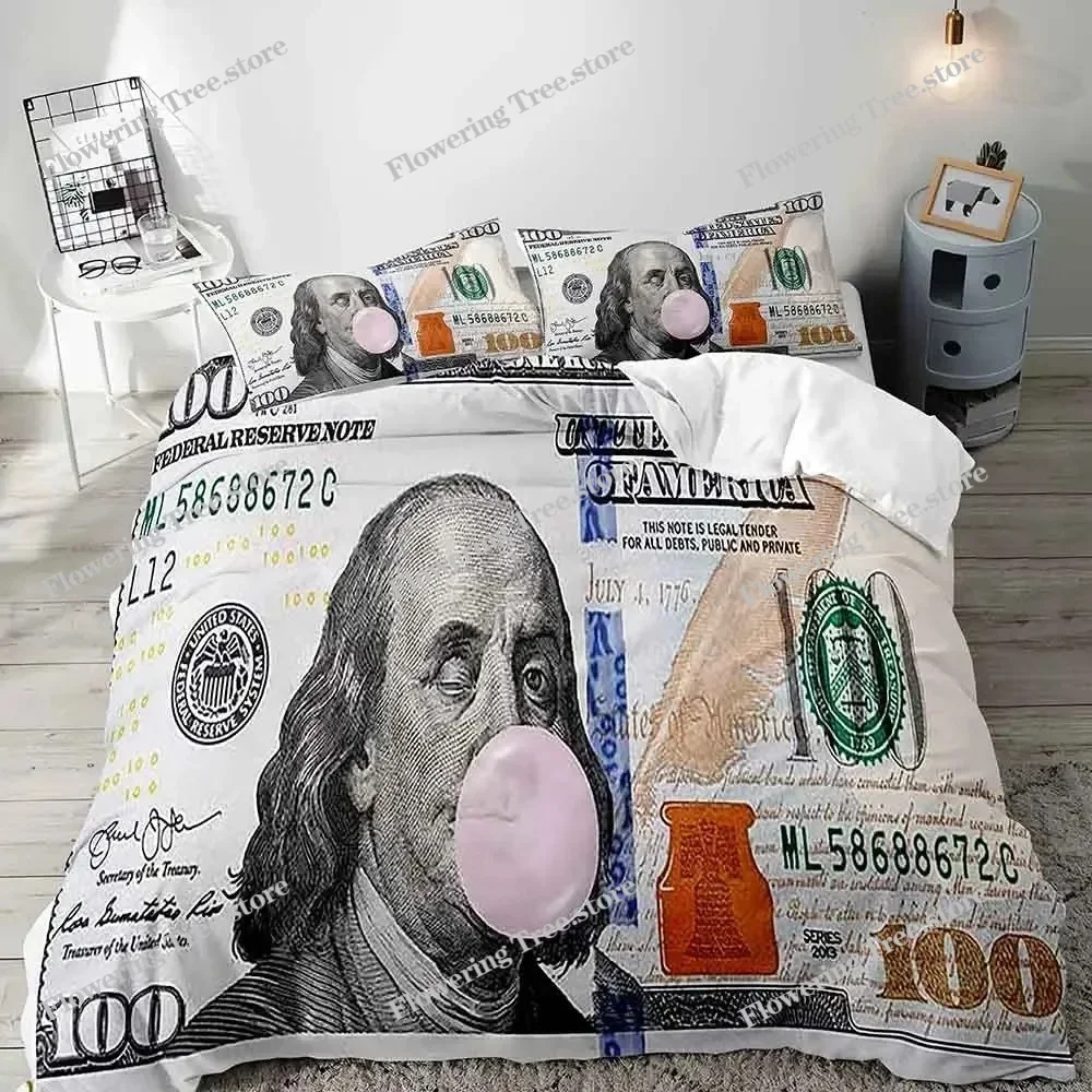 Luxury Money Duvet Cover, Black Bedding Set, Dollar Bill Comforter Quilt Cover, Bedroom Decor for Men