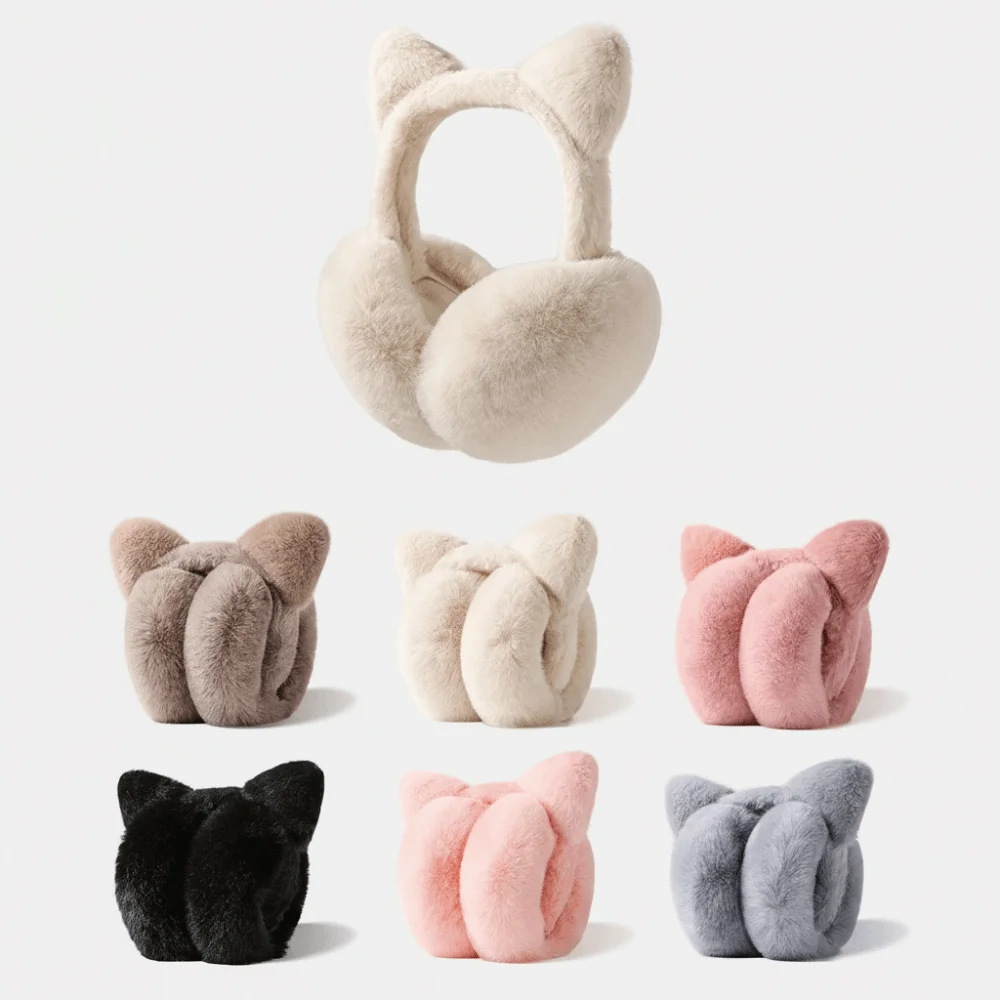 Cute Foldable Cat Ear Muffs Anti-freeze Soft Ear Protectors Keep Warm Solid Color Ear Muffs winter