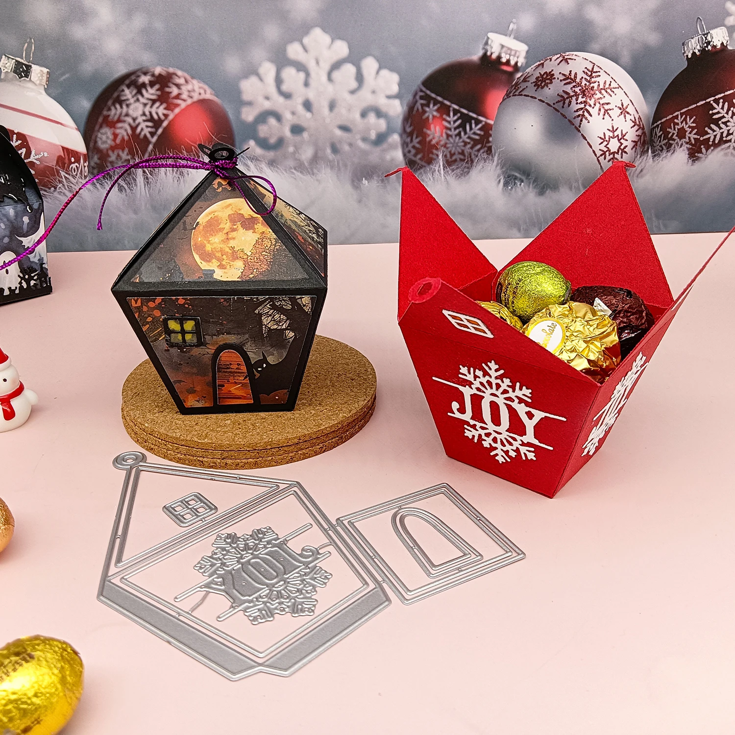 Christmas Holiday Lamp Gift Box Candy Box  Metal Cutting Die Cut Jewelry Display Card Handmade Card Template Dies Cutting Dies