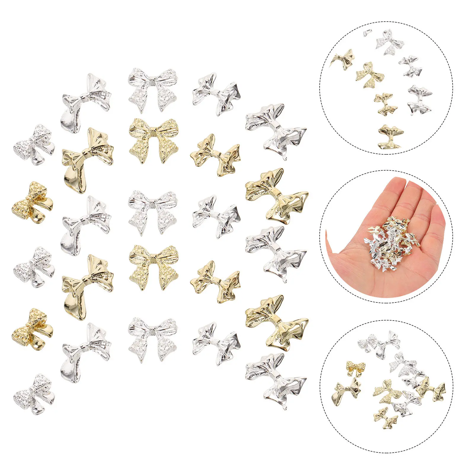 100Pcs Nail Decorations Alloy Bow Tie Charms 3D Flatback Metal Bowknot Manicure Accessories DIY Acrylic Nail Art Jewels