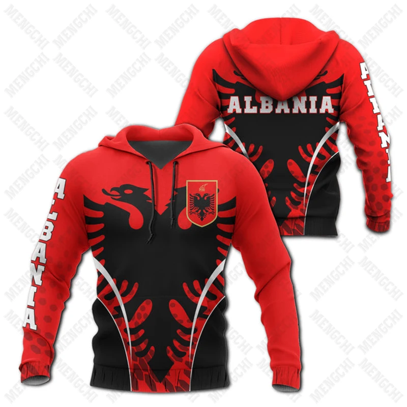 Albania Flag Pattern Hoodies For Men and Women Loose Unisex Clothing Sweatshirts Boy Casual Clothing Oversized Streetwear