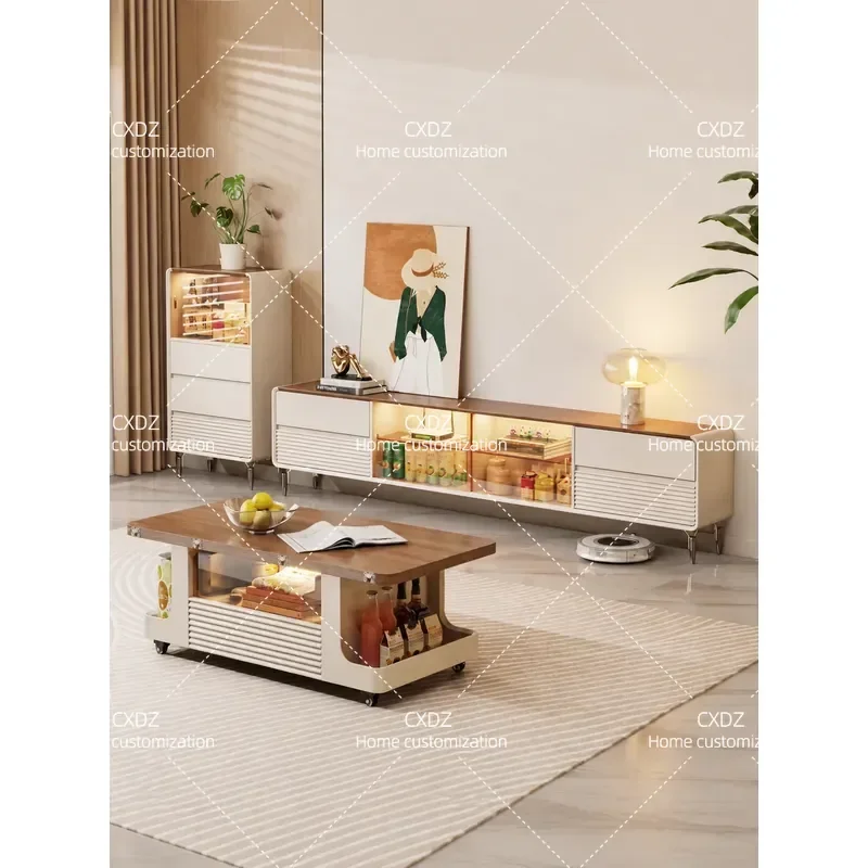 Nordic series 2026 new small apartment storage TV cabinet side cabinet combination living room against the wall four chest