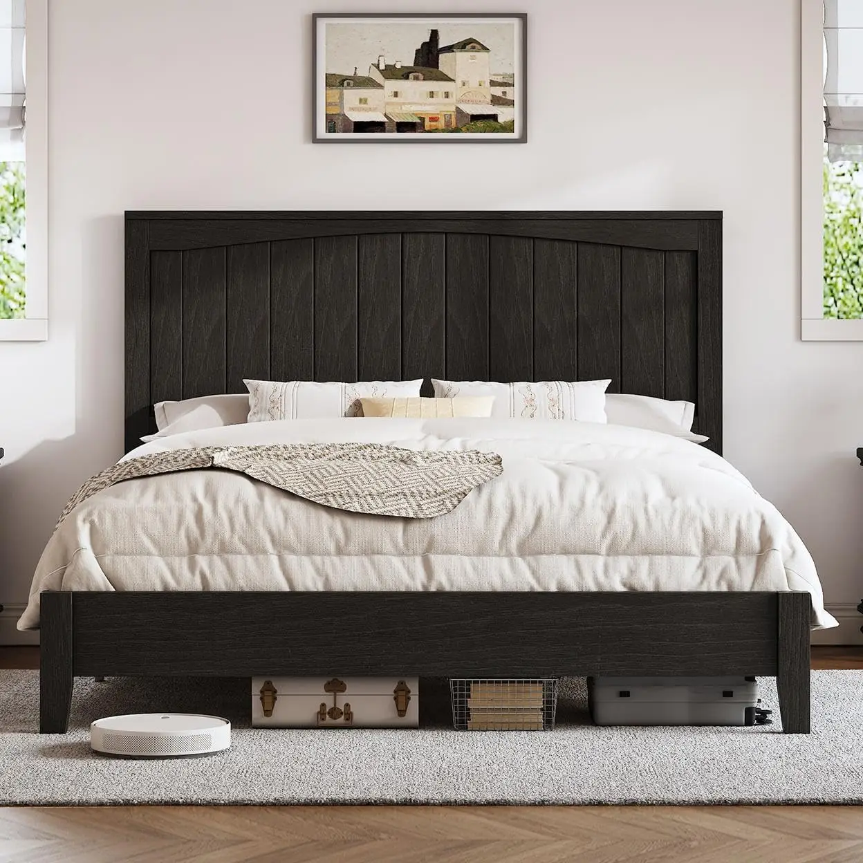 Albott Full Size Wood Bed Frame With Headboard, Platform Bed Frame With Wood Slat Support No Box Spring Needed/Easy Assembly,