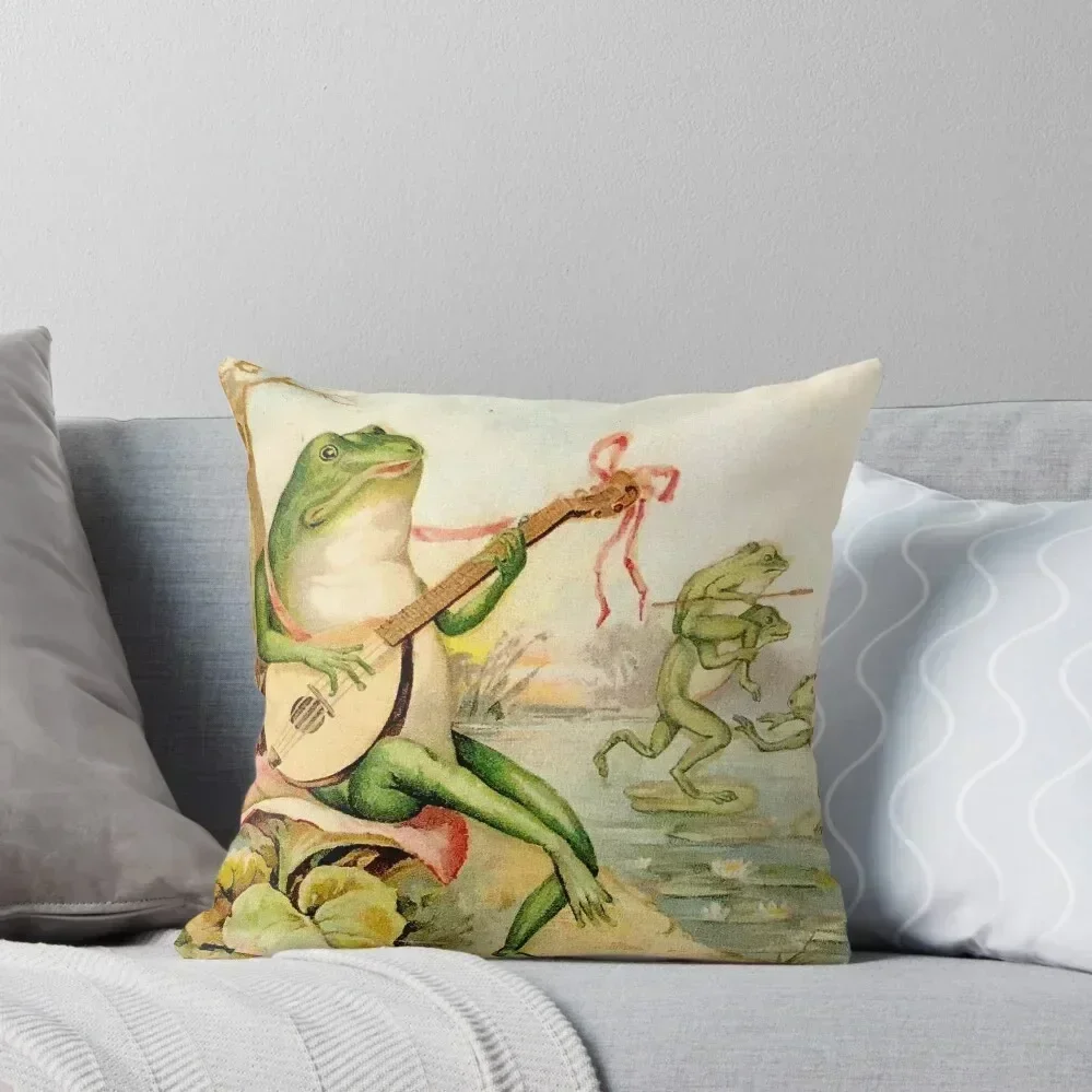 

FROG STRUMMING : Vintage Abstract Entertainment Print Throw Pillow Couch Pillows Marble Cushion Cover pillow